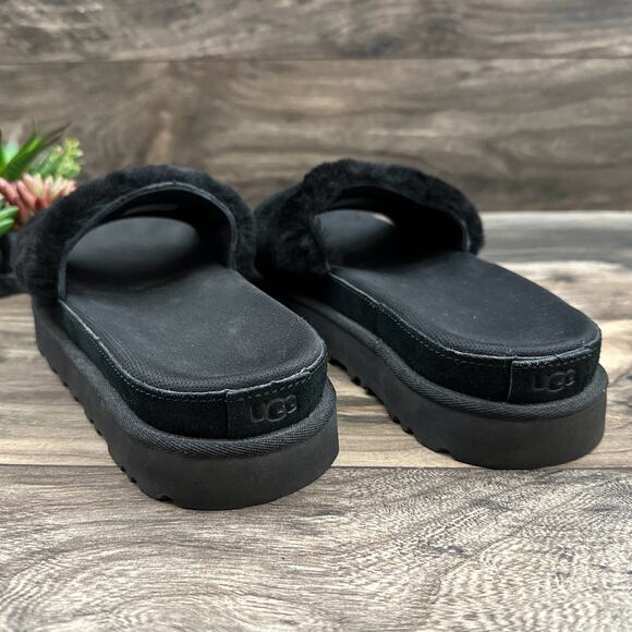 UGG Laton Fur Platform Slide Sandals Black Sheepskin 8 39 - Picture 6 of 12